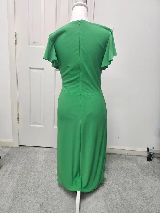 Green A-line Midi Dress with Flounce Sleeves - Picture 3 of 6